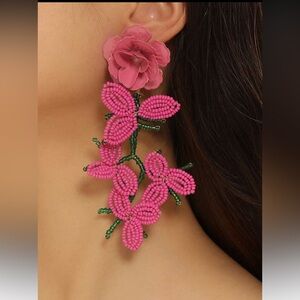 Handmade bohemian Pink Floral Beaded Earrings